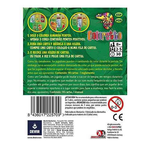 Devir - Coloretto, Juego de Mesa Familiar, con Amigos, Juego Divertido, 8 años...