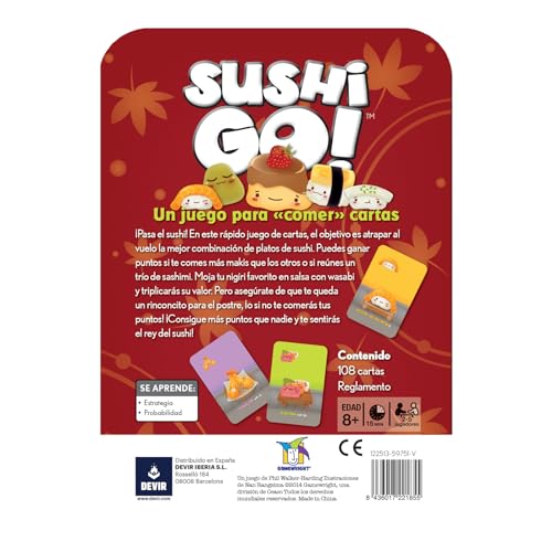 Devir - Sushi Go, Juego de Mesa, Juego de Cartas, Juego de Mesa con Amigos, Juego...